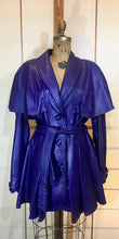 Load image into Gallery viewer, Vintage Women&#39;s Coat- 70s 80s Purple Violet Leather Trench Dress Coat Jacket Studio 54 Fit Flare Spy Length 3/4 Flexible Size Princess