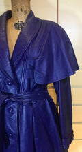 Load image into Gallery viewer, Vintage Women&#39;s Coat- 70s 80s Purple Violet Leather Trench Dress Coat Jacket Studio 54 Fit Flare Spy Length 3/4 Flexible Size Princess