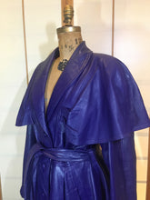 Load image into Gallery viewer, Vintage Women&#39;s Coat- 70s 80s Purple Violet Leather Trench Dress Coat Jacket Studio 54 Fit Flare Spy Length 3/4 Flexible Size Princess
