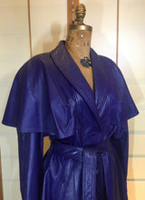 Load image into Gallery viewer, Vintage Women&#39;s Coat- 70s 80s Purple Violet Leather Trench Dress Coat Jacket Studio 54 Fit Flare Spy Length 3/4 Flexible Size Princess
