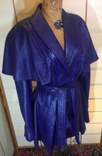 Load image into Gallery viewer, Vintage Women&#39;s Coat- 70s 80s Purple Violet Leather Trench Dress Coat Jacket Studio 54 Fit Flare Spy Length 3/4 Flexible Size Princess