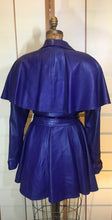Load image into Gallery viewer, Vintage Women&#39;s Coat- 70s 80s Purple Violet Leather Trench Dress Coat Jacket Studio 54 Fit Flare Spy Length 3/4 Flexible Size Princess