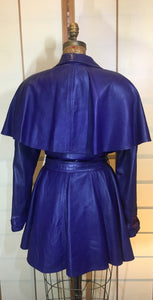 Vintage Women's Coat- 70s 80s Purple Violet Leather Trench Dress Coat Jacket Studio 54 Fit Flare Spy Length 3/4 Flexible Size Princess