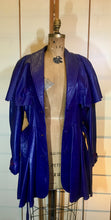 Load image into Gallery viewer, Vintage Women&#39;s Coat- 70s 80s Purple Violet Leather Trench Dress Coat Jacket Studio 54 Fit Flare Spy Length 3/4 Flexible Size Princess