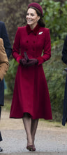 Load image into Gallery viewer, Red Wool Mod 60s Coat Double Breasted Princess Cut Fit Flare Belted Small Kate Middleton Style Pinup Career Coat