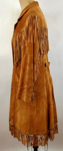 Vintage 70's 1970s 100% Suede Leather Brown Country Hipster Hippie Western Cowgirl Suede Fringe Medium