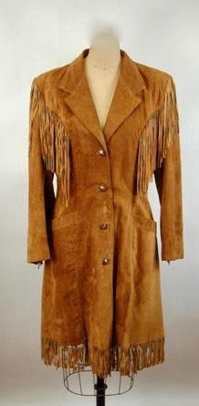 Vintage 70's 1970s 100% Suede Leather Brown Country Hipster Hippie Western Cowgirl Suede Fringe Medium