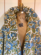 Load image into Gallery viewer, Woman's Vintage Coat-- 60s Blue Tapestry Swing Floral Carpet Brocade Wool Needlepoint Princess Pinup Mod Coat Spring Winter Fall