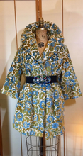 Load image into Gallery viewer, Woman's Vintage Coat-- 60s Blue Tapestry Swing Floral Carpet Brocade Wool Needlepoint Princess Pinup Mod Coat Spring Winter Fall