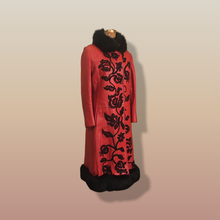 Load image into Gallery viewer, Vintage 70’s 80’s Embroidered Red Leather Coat Black Fox Fur Trim
