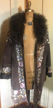 Load image into Gallery viewer, Penny Lane Boho Embroidered Suede Curly Mongolian Lamb Coat Plus Size or Extra Roomy L/XL Almost Famous Pink Floral Flowers Hippy Princess