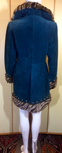 Load image into Gallery viewer, Teal Blue Suede Jeweled Afghan Coat- Tiger Faux Fur Faux Shearling 70s Penny Lane Almost Famous S/M Boho Hippie Hippy Russian Princess