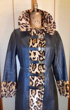 Load image into Gallery viewer, 70s Leopard Faux Print Faux Leather Vegan Mint Condition Coat Toggle Hardware Pinup Hippy Princess