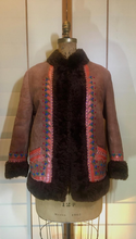 Load image into Gallery viewer, 70&#39;s Embroidered Suede Coat Short Jacket Leather Afghan Shearling Made in Poland Penny Lane S/M