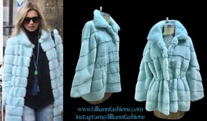 Baby Blue Frosty Mink Fur Coat Gift for Her Birthday Christmas Gift Occasion