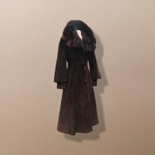 Load image into Gallery viewer, Vintage Couture Brown Suede Coat with Genuine Fur Collar Puff Sleeve Heavy Duty