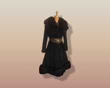 Load image into Gallery viewer, 60’s Black Coat Vintage Lilli Ann Fit and Flare Shearling Pinup Princess Beaded Belt