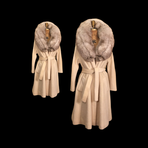 Vintage 60’s Coat Lilli Ann Cream White Massive Fox Fur Collar Wear Two Ways Swing Fit And Flare One Size Fits All Throw and Go
