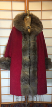 Load image into Gallery viewer, 50s 60s Red Thick Nubby Wool and Fully Lined Fox Fur Swing Coat M/L/XL