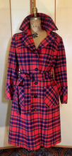 Load image into Gallery viewer, Women's Vintage coat- Plaid Pendleton Wool Red Fit Flare Fox Fur Removable Collar Princess Wool Coat M/L