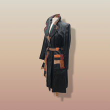 Load image into Gallery viewer, 70’s Black Patchwork Leather Trench Coat Spy