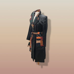 70’s Black Patchwork Leather Trench Coat Spy