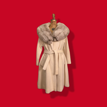Load image into Gallery viewer, Vintage 60’s Coat Lilli Ann Cream White Massive Fox Fur Collar Wear Two Ways Swing Fit And Flare One Size Fits All Throw and Go