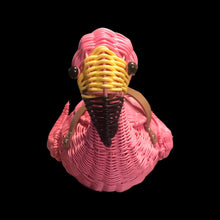 Load image into Gallery viewer, Flamingo Deadstock Wicker Coral Pink Weaved Bag with Leather Strap Basket Purse Picnic Basket