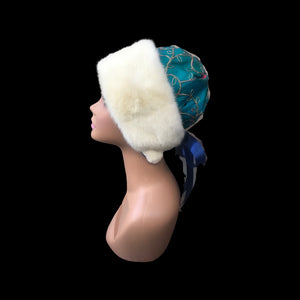 Himalayan Hat with Blonde Mink and Raw Silk Embroidered Peacock Crystal