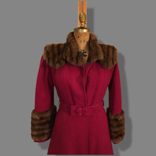 Load image into Gallery viewer, Vintage 40’s Coat Cranberry Red with Fur Trim and Wool