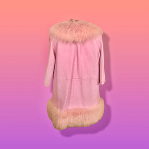 60s Pink Leather and Fox Fur Coat “Throw and Go” Swing