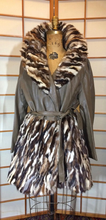 Load image into Gallery viewer, 70s Leather Fur Mink Cocoa Swirl Patchwork Vintage Coat With Fur Skirt S/M/L