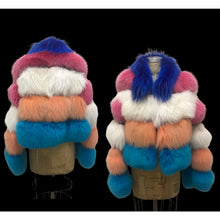 Load image into Gallery viewer, Rainbow Candy Fox Fur Jacket Coat Blue Pink