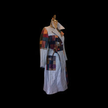 Load image into Gallery viewer, 70’s Deadstock New Gray Leather Patchwork Trench Spy Coat Disco Studio 54