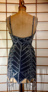 80s Beaded Fringe Dress Flapper Body Con Mini Tight Intricate Dress Balmain Style S/XS Made in Italy