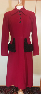 40s Deep Red New Look Cape/Capelet Coat Wool with Persian Karakul Lamb 3 Styles in 1 S/M Film Noir Victorian Steampunk Valentine's Day