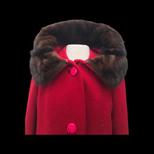 Load image into Gallery viewer, Red Wool Boucle Coat Mink Collar 60s Mad Men