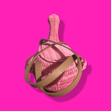 Load image into Gallery viewer, Flamingo Deadstock Wicker Coral Pink Weaved Bag with Leather Strap Basket Purse Picnic Basket