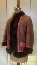 Load image into Gallery viewer, 70&#39;s Embroidered Suede Coat Short Jacket Leather Afghan Shearling Made in Poland Penny Lane S/M