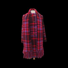 Load image into Gallery viewer, 60’s Coat Pink Purple Red Plaid Thick Woven Wool Attached Scarf