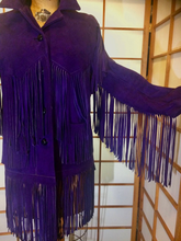 Load image into Gallery viewer, Purple Suede Fringe Coat Boho Southwestern Hippie Western Cowgirl Cowboy Hipster Vtg Coat S/M Navajo Native American