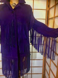 Purple Suede Fringe Coat Boho Southwestern Hippie Western Cowgirl Cowboy Hipster Vtg Coat S/M Navajo Native American