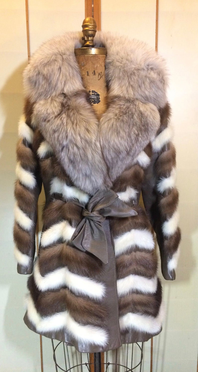 Patchwork chevron fur coat online