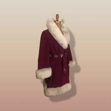 Load image into Gallery viewer, 60s Wine Cranberry Coat in Velveteen and Shearling with Grommet Belt