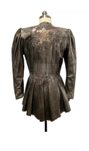 Load image into Gallery viewer, Glam 80s Does 40s Bronze Gold Leather Jacket Embellished Beaded Lace Sequins Peplum Goth Victorian
