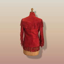 Load image into Gallery viewer, 70’s Red Thick Suede Fringe Coat Cowgirl Cowboy Southwestern Native American Style Boho Hippy