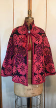 Load image into Gallery viewer, Women's Vintage Cape--60s 70s Red Embroidered Mod or Hippy Cape Poncho Tie Front Wool One Size Spring/Fall
