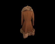 Load image into Gallery viewer, 60’s Caramel Lilli Ann Shearling Fit and Flare Princess Coat with Belt Clutch Purse Set Beaded