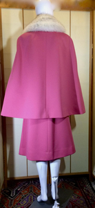 Lilli Ann Pink Cape Skirt Set/ Norwegian Fox Fur S/M Mod 60s