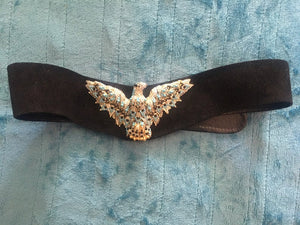 80S GLAM SWAROVSKI CRYSTAL Belt Cinch Wide Suede and Turquoise Stones Made in Australia Studio 54 Couture